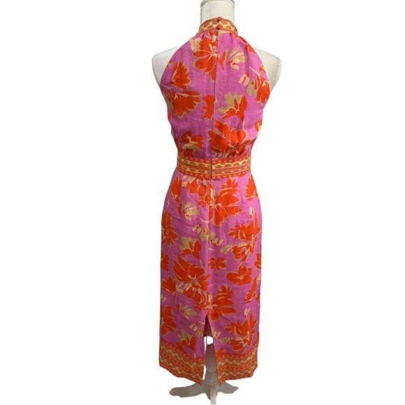 Antonio Melani Naomi Mandarin Floral Printed Linen Halter Dress Pink Orange $189 - Picture 5 of 15